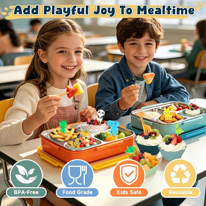 66PCS Silicone Lunch Box Dividers & Cute Animal Food Picks for Kids | 20 Reusable Silicone Cupcake Liners, Muffin Baking Cups, 46 Fruit Toothpicks, Lunchbox Bento Box Accessories Supplies - Image 2