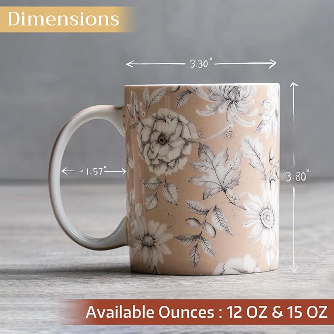 Maison d' Hermine Coffee Mug with Handles Tea Cups (15 Ounce, Pack of 1) | Fine Bone China Coffee Mugs for Hot Beverages Cappuccino Latte Home Restaurant Spring Summer -Pretty Autumn - Pretty Mono - Image 4