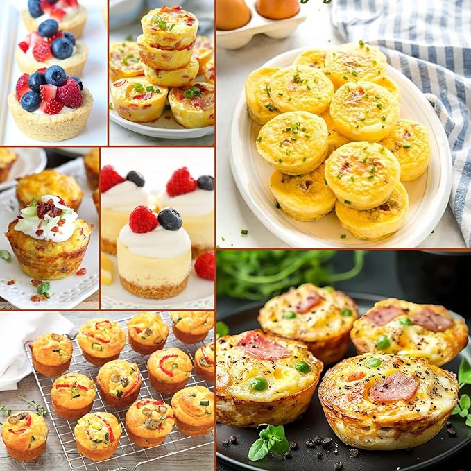Juome Silicone Egg Bite Molds - 24 Cup Muffin Pans for Baking, Nonstick Cupcake Pan Silicone Mold for Making Tarts, Meatloaf and Mini Cheesecakes