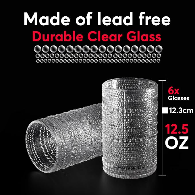 Hobnail Drinking Glasses, Vintage Glassware Set of 6, Vintage Drinking Glasses 12.5 oz, Bubble Glasses Drinking, Hobnail Glasses, Vintage Glass Cups, Jupiter Glasses for Juice, Soda, Beer, Whisky - Image 4