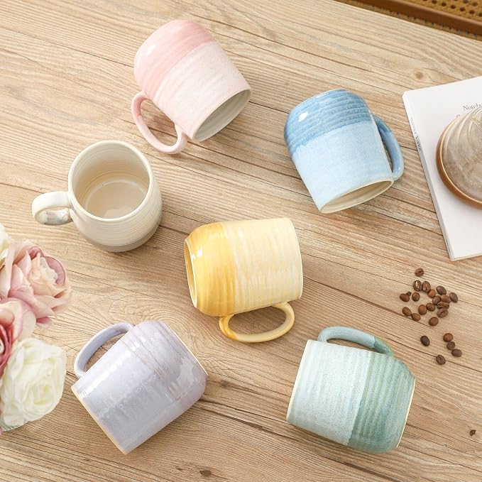 HASENSE Coffee Mugs, 12 oz Porcelain Coffee Cups Set of 6, Two-Tone Reactive Glaze Mugs Gift for Women and Men, Big Colorful Tea Cup for Latte, Cappuccino & Hot Chocolate, Dishwasher Microwave Safe - Image 4