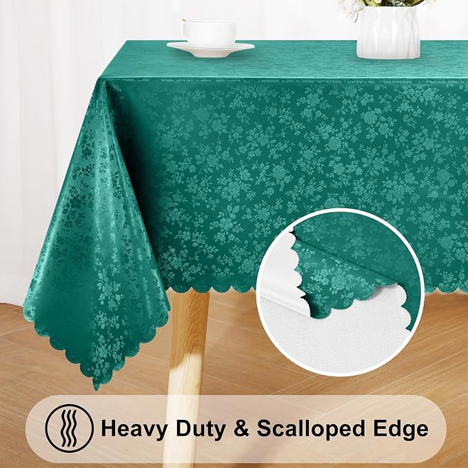 Smiry Rectangle Waterproof Heavy Duty Vinyl Tablecloths, 60 x 120 Inch | Wipeable Washable Floral Embossed Table Cover for Kitchen and Dining Room, Indoor & Outdoor Use, Christmas Green - Image 4