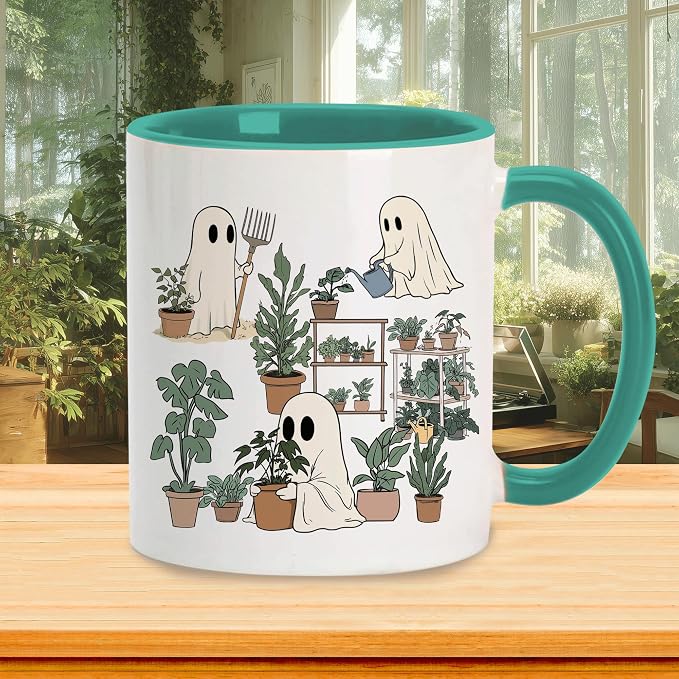 Hyturtle Cute Ghost Plant Mug Gifts For Plant Lovers on Birthday, Halloween | Garden Gifts for women, Gardening 11oz Ceramic Cup, Ghost Mug, Vivid double-sided fade-resistant print, Comfort grip handle - Image 2