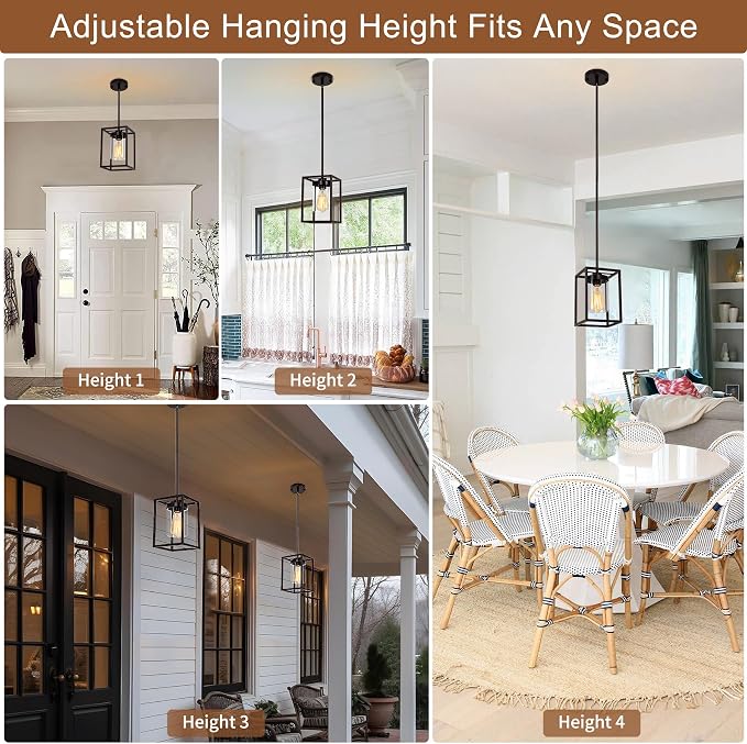 1-Light Oil Rubbed Bronze Pendant Light Fixture, with Clear Glass Shade | Farmhouse Iron Cage Metal, Lantern Pendant Light For Kitchen Island Entryway Dining Room Hallway - Image 4