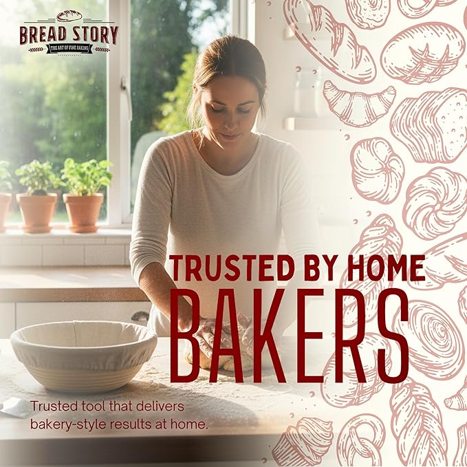 Bread Story Round Banneton Bread Proofing Basket Set – Handmade Rattan Brotform Dough Bowl with Cloth Liner, Sourdough Tools & Baking Supplies for Home Bakers – Baking Kit, 8.5 Inch