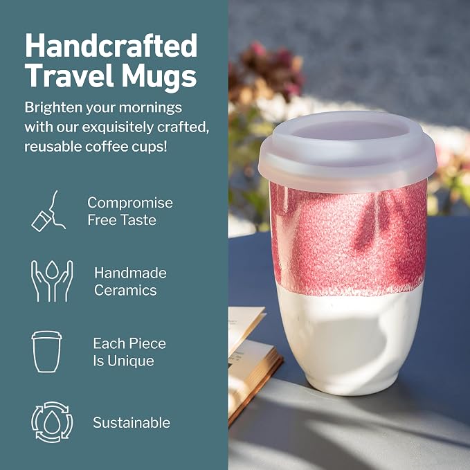 NOVA CERAMICS Travel Mugs - Ceramic Tumbler With Lid – Ceramic Travel Mug To Go Cup – Microwave & Dishwasher Safe Ceramic Coffee Tumbler - Gifts For Women Men Him Her – 12oz – Coral Pink - Image 2