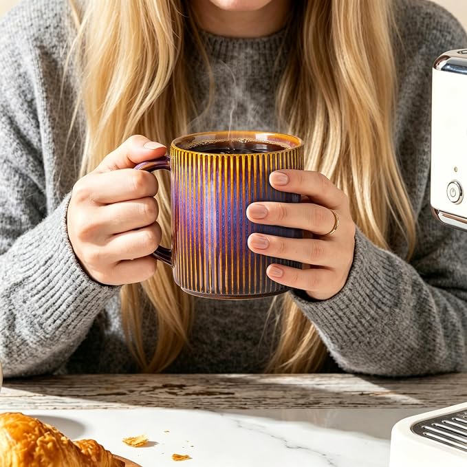 theterra Ceramic Coffee Mugs Set of 6, 14.2 oz Coffee Cups with Handle | Handmade, Suitable for Latte, Tea, Milk, Beer & Hot Cocoa, Amber Amethyst - Image 7