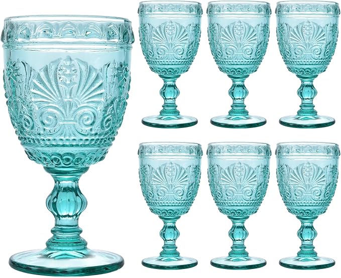 6 Pcs Green Wine Glasses,Goblet Glasses,Vintage Glassware, Made of Sturdy and Durable Glass Can be Used for Weddings, Everyday Fun Parties and More! by CHICERA