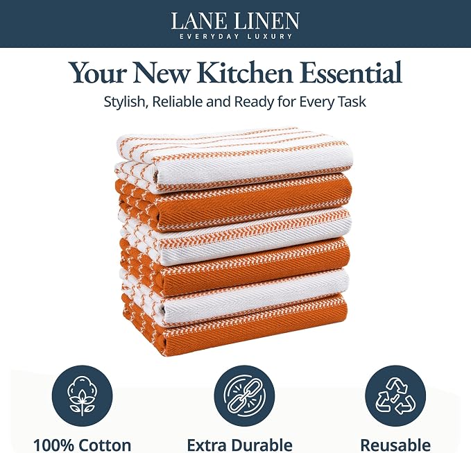 LANE LINEN Kitchen Towels Set – Pack of 6 Cotton Dish Towels, 18”x28”, Absorbent & Quick-Drying Tea Towels for Drying Dishes – Rust - Image 3