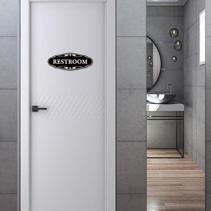 Restroom Sign for Business and Home,Self-adhesive Unisex Bathroom Sticker | Waterproof Vinyl Toilet Decor for House,Office,Shop,Door（Black） - Image 5