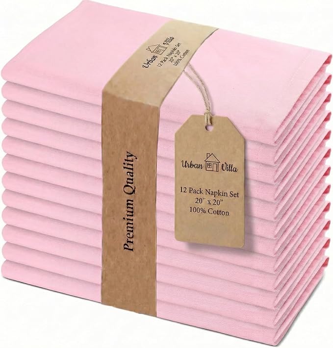 Urban Villa Cloth Napkins Cotton 20x20 (Set of 12) Pink by CottonTrends