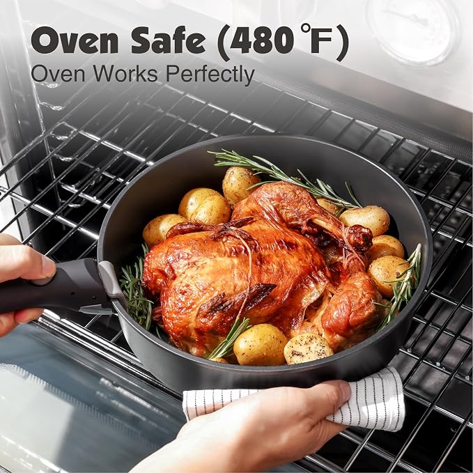 SENSARTE 24 Piece Nonstick Detachable Handle Pots and Pans Set Black | Removable Handle Cookware Set, Induction Cookware Set with Removable Handle, Healthy Non Stick for RV, Dishwasher ＆ Oven Safe - Image 7