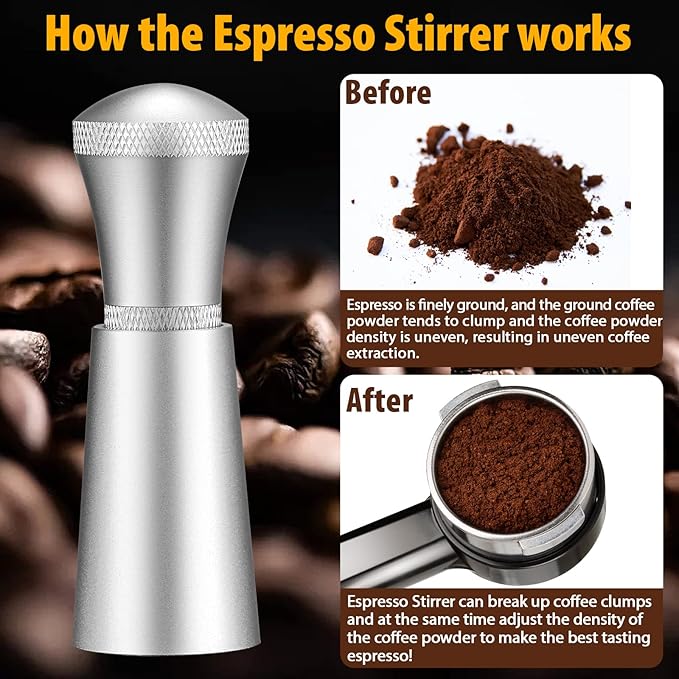 WDT Espresso Distribution Tool Espresso Stirrer Tools for Barista, 0.35mm 7 Needles Espresso Coffee Stirrer with Extra 7 Replaceable Needles, Aluminum Alloy Handle with Stand (Silver)