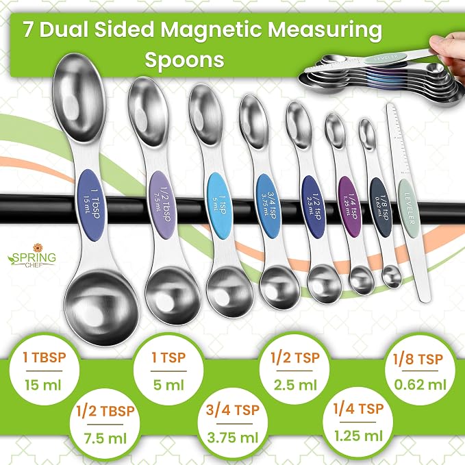 Spring Chef Magnetic Measuring Cups & Spoons Set of 15, Winter Frost | Patented Nesting Stainless Steel Measuring Cups & Heavy Duty Metal Measuring Spoons w/ Levelers for Dry & Liquid Ingredients - Image 7