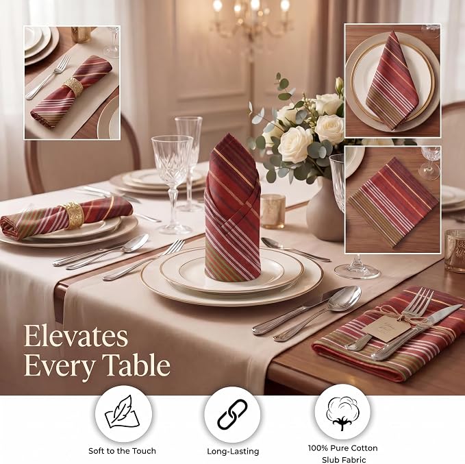 Urban Villa Cloth Napkins Cotton 20x20 (Set of 12) Fall Stripes - Image 2