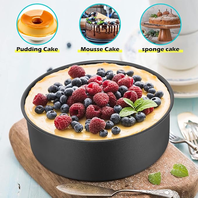 LIANYU 6 inch Cake Pans for Baking, Round Cake Pan Set of 4, Nonstick Stainless Steel Baking Tin Bakeware for Birthday Wedding Party, Non Toxic Coating, 3 Inch Deep, Black - Image 7