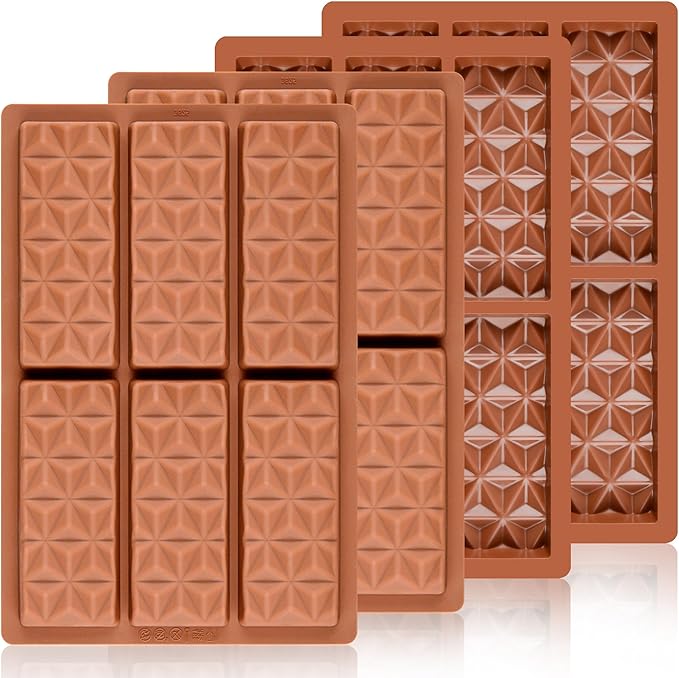 4 Pcs Chocolate Bar Mold Deep Dubai Break Apart Candy Molds Thick Stuffed Silicone Molds for Filling Knafeh Pistachio Chocolate Bar and Wax Melts Large (Pyramid Shape)