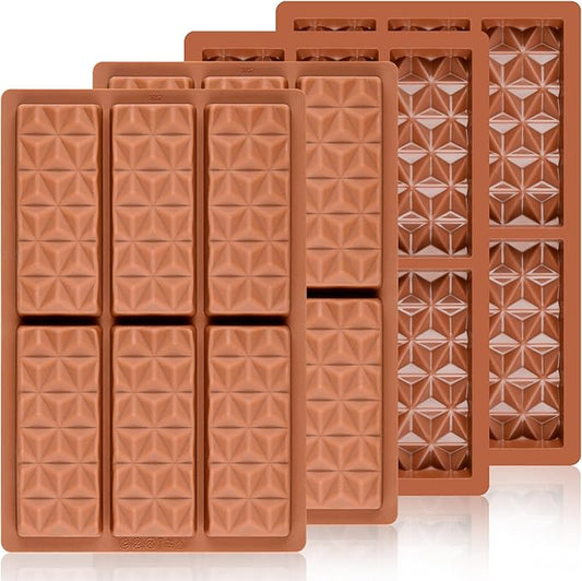 4 Pcs Chocolate Bar Mold Deep Dubai Break Apart Candy Molds Thick Stuffed Silicone Molds for Filling Knafeh Pistachio Chocolate Bar and Wax Melts Large (Pyramid Shape)