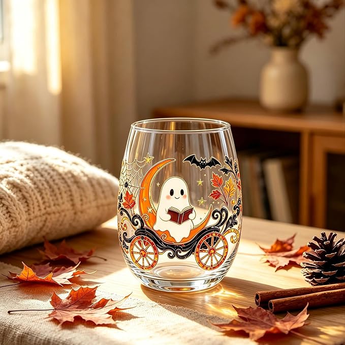 Glass Pumpkin Mugs 400ml Stemless Ghost Pumpkin Wine Glass Mugs | Aesthetic Halloween Glassware for Coffee Tea Juice Soda Water Beverage Holiday Autumn Thanksgiving Home - Image 3