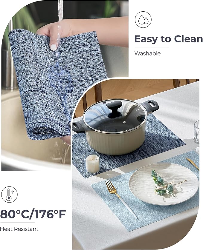 Leetaltree Deep Navy Woven Placemats Set of 8 - Heat Resistant Non-Slip Place mats for Dining Table, Washable Durable PVC Vinyl Woven Table Mats(Deep Navy, 8) - Image 5