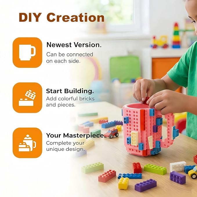 Lumsburry Build-on Brick Coffee Mug, Funny DIY Unique Novelty Drinking Cup | Building Blocks Creative Mug, for Men Women Kids Dad Mom, Present Exchange Ideas, Xmas Birthday White Elephant(Pink) - Image 5