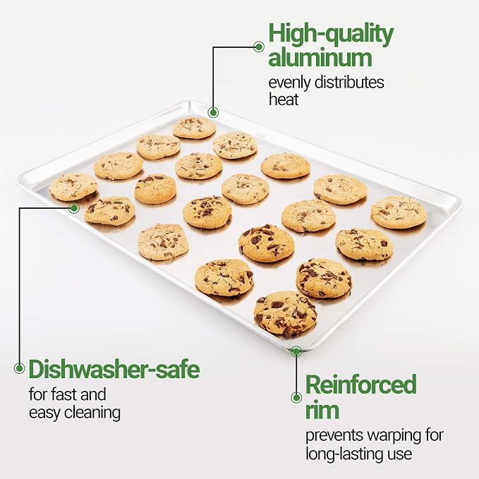 Restaurantware Met Lux 18 x 26 Inch Full Size Baking Sheet 1 Heavy-Duty Cookie Sheet - Evenly Bakes Treats Make Pastries Pizzas or Cookies Aluminum Sheet Pan For Commercial or Home Use - Image 5