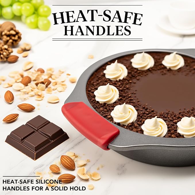 Tiawudi 9" Round Cake Pan Set of 2, 0.8mm Thick Heavy Duty Bakeware for Tiered & Layered Cakes, Nonstick Baking Pan with Diamond Texture for Even Heating, Cake Mold with Silicone Grip Handles - Image 6