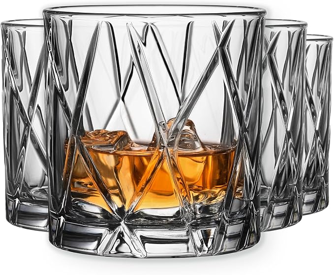 Orrefors City Double Old Fashioned Glass (Set of 4) - 11 Fl. Oz., Asymmetric Design, Glassware for Whiskey, Bourbon, Gin, Serving Cocktails & Margaritas, Dishwasher Safe by Orrefors