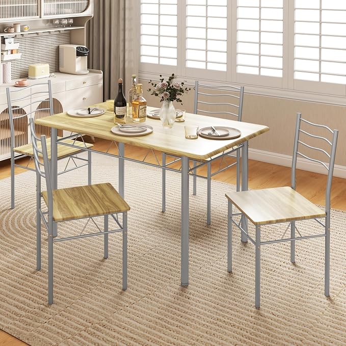 Giantex 47-inches Dining Table Set for 4, Rectangular Kitchen Table with 4 Dining Chairs, Metal Frame, 5-Piece Space-Saving Dinette Set for Small Space, Dinner, Breakfast Nook, Apartment, Natural - Image 6