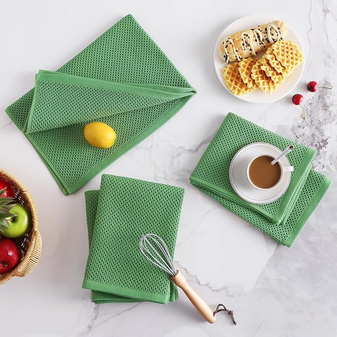 Homaxy 100% Cotton Oversized Waffle Weave Kitchen Towels 8-Pack | Grass Green, 20 x 28 Inches, Ultra Soft Absorbent Dish Towels, Quick Drying Large Cleaning Towels - Image 7