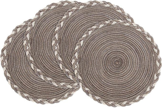 SHACOS Round Placemats Set of 4 Braided Glitter Round Table Placemats 15 inch for Wedding Holiday Party (Multicolor-Light Coffee, 4) by SHACOS