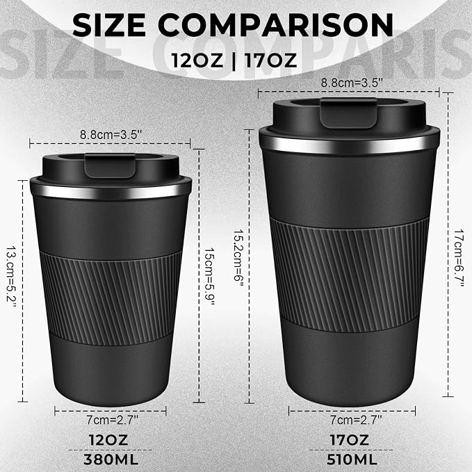 Insulated Coffee Tumbler 17 oz, Stainless Steel Coffee Mug with Lids, Travel Coffee Mug Leak Proof, Double Wall Vacuum Insulated Reusable Coffee Cup, Keep Drinks Hot and Cold (Black, 17 Ounces) - Image 2
