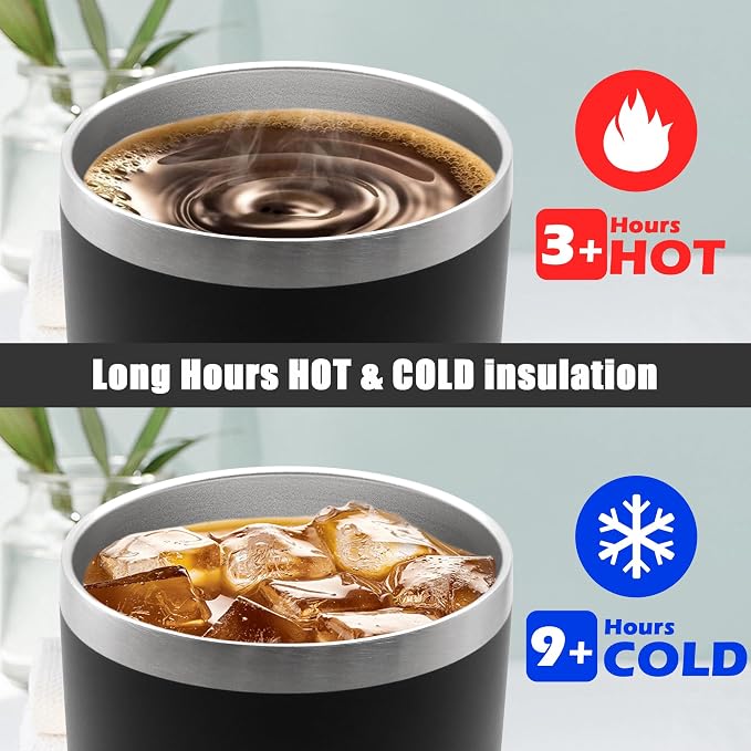 20oz Tumbler Insulated Coffee Tumblers with Lid Stainless Steel Black 8P | 20 oz Tumblers Double Wall Insulated Vacuum 20oz Coffee Mug Leak Proof Tumblers with Lid Powder Coated - Black 8 Pack - Image 5