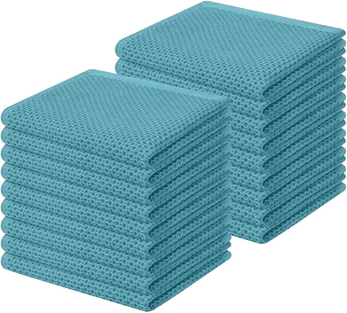 Homaxy 100% Cotton Waffle Weave Kitchen Dish Cloths 18-Pack, Lake Blue | 12 x 12 Inches, Ultra Soft Absorbent Dish Towels, Quick Drying Dish Rags with Hanging Loop by Homaxy