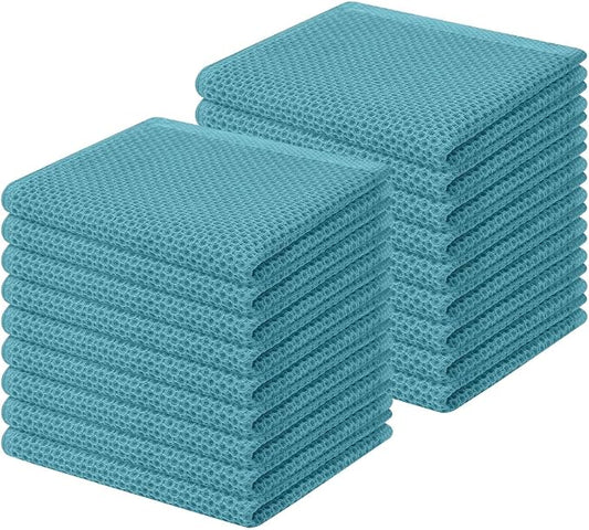 Homaxy 100% Cotton Waffle Weave Kitchen Dish Cloths 18-Pack, Lake Blue | 12 x 12 Inches, Ultra Soft Absorbent Dish Towels, Quick Drying Dish Rags with Hanging Loop by Homaxy