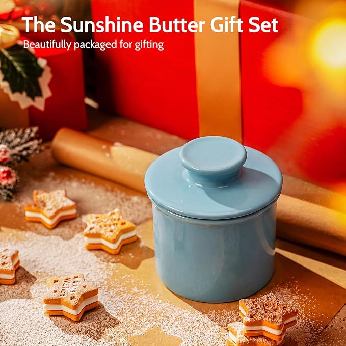 Sweese Counter with Water Line for Fresh Spreadable Butter - French Butter Keeper with Lid - Housewarming Gift For The One Who Has It All - Bluish Grey - Image 2
