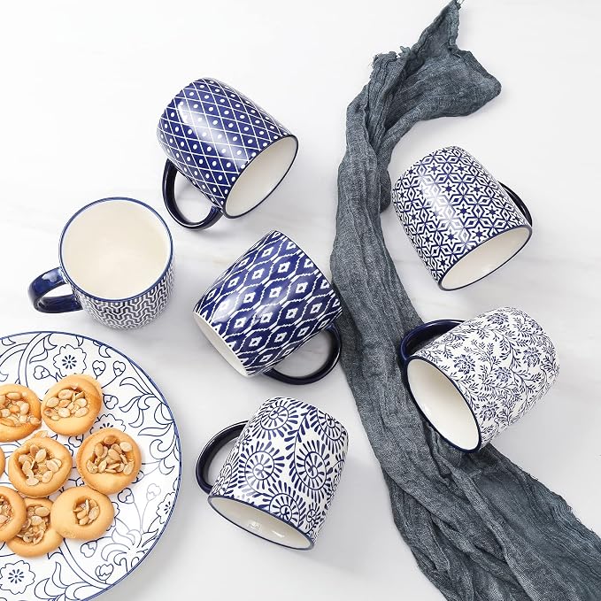 Selamica 10 oz Coffee Mugs Set of 6 with Handle, Coffee Cups Ceramic for Cappuccino Latte Cocoa Milk Tea, Dishwasher Microwave Safe, Vintage Blue - Image 3