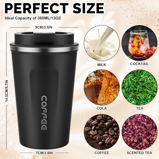 CS COSDDI 12 oz Stainless Steel Vacuum Insulated Tumbler - Coffee Travel Mug Spill Proof with Lid - coffee Cup for Keep Hot/Ice Coffee,Tea and Beer (Black) - Image 2