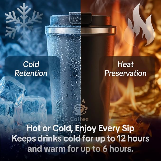 17oz Travel Coffee Mug ,Leakproof Vacuum Coffee Cup Insulated Tumbler | 304 Stainless Steel, Double-Wall Vacuum Insulated, Leakproof, Fits Hot & Cold Drinks Car Cup Holders, Travel, Office - Image 7