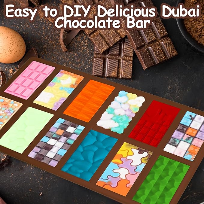 2Pcs Dubai Chocolate Bar Pistachio Deep Molds, Stuffed Candy Bar Molds for Dubai Chocolate Bar Pistachio, Large Break Apart Chocolate Molds,1Inch Thick Chocolate Molds, Ice Cube Deep Mold