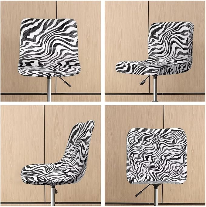 Soft Bar Stool Slipcovers Dust-Proof Zebra Skin Print Bar Stool Seat Dust Covers Stretchy Bar Stool Covers with Elastic Band Set of 2 (Black&White) - Image 3