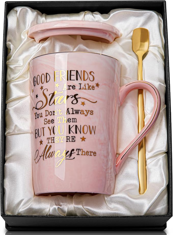 Best Friend Birthday Gifts for Women, Friendship Gifts for Women, Unique Mothers Day Birthday Gift Ideas for Her, Friends Female, Besties, BFF Ceramic Marble Coffee Mug Gift Box Printed Gold 14 oz | Unique Mothers Day Birthday Gift Ideas for Her Friend... by Biching