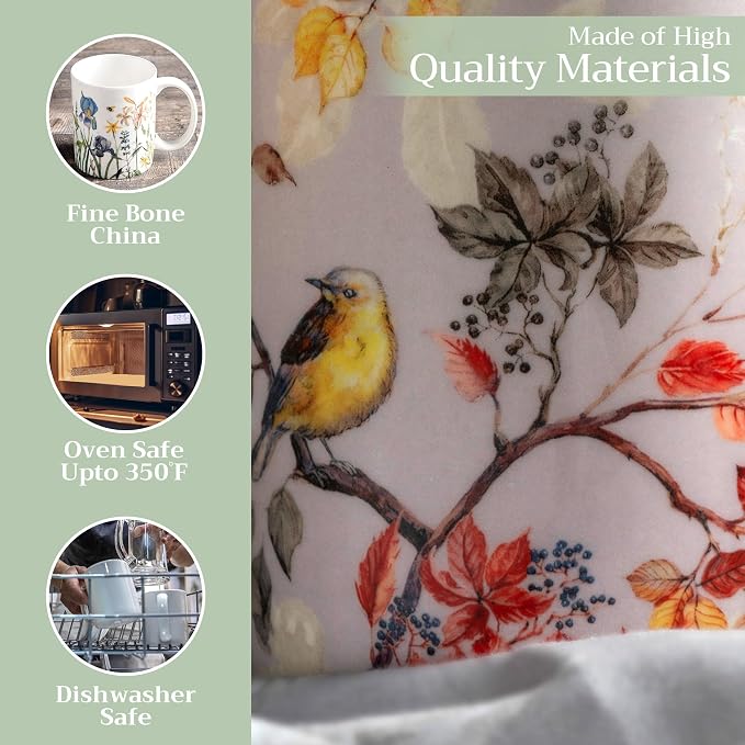 Maison d' Hermine Coffee Mug with Handles Tea Cups (12 Ounce, Pack of 1) | Fine Bone China Coffee Mugs for Hot Beverages Cappuccino Latte Home Restaurant Spring Summer -Equinoxe - Grey - Passerine - Image 3