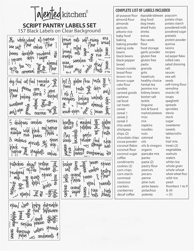 Talented Kitchen Pantry Labels for Food Containers - 157-Piece, Black Script Vinyl - Jar & Bin Labels & Food Storage Organization Stickers - Image 6