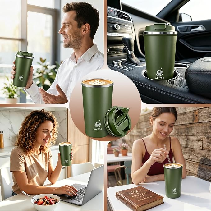 17oz Travel Coffee Mug ,Leakproof Vacuum Coffee Cup Insulated Tumbler | 304 Stainless Steel, Double-Wall Vacuum Insulated, Leakproof, Fits Hot & Cold Drinks Car Cup Holders, Travel, Office - Image 8