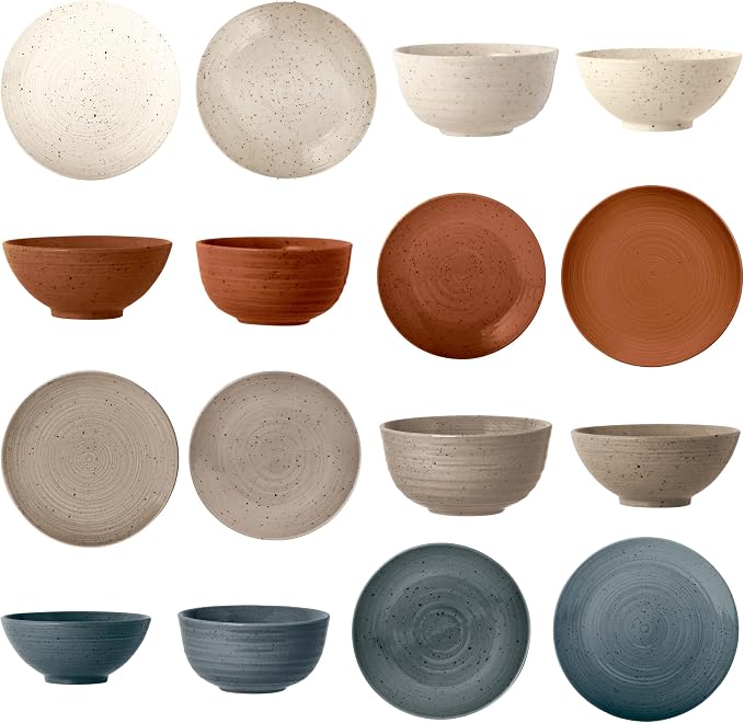 Sango Siterra Painter's Palette 16-Piece Stoneware Dinnerware Set - Service for 4, Ceramic Plates and Bowls Sets, Chip Resistant, Rustic Dishware, Microwave & Dishwasher Safe Kitchen Dishes - Image 8