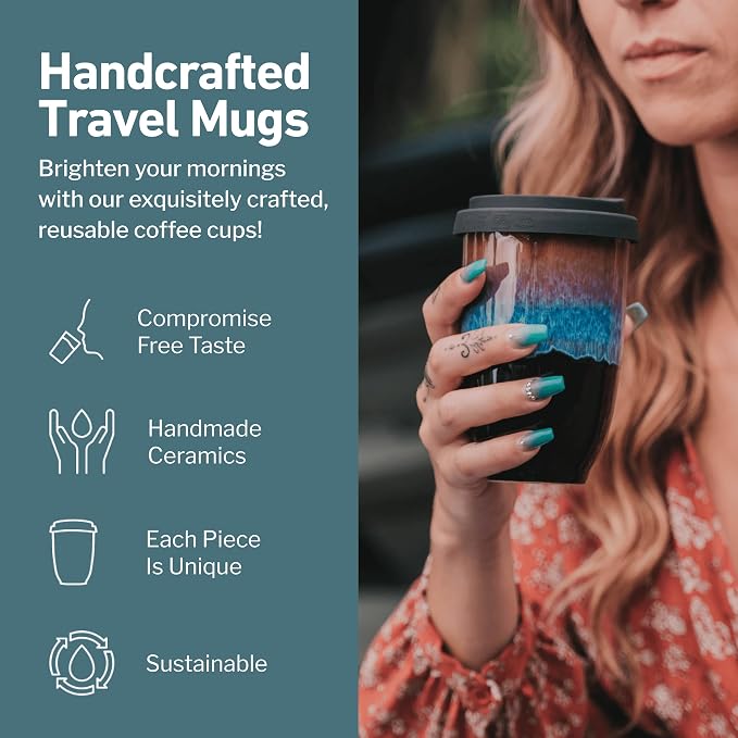 NOVA CERAMICS 12oz Travel Coffee Mug - Unique Microwave & Dishwasher Safe Tumbler With Lid - Gifts For Women & Men - Image 2