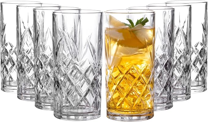 Royalty Art Kinsley Tall Highball Glasses, Set of 4, 12 oz | Textured designer glassware, water, beer, soda, trendy elegant dishware, dishwasher safe - Image 3