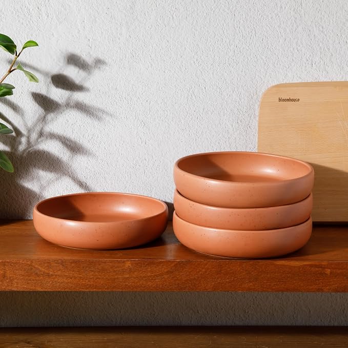 Bloomhouse - Two Time Oprah's Favorite Things Winner - Corsica Clay 4-Piece Dinner and Pasta Bowl Set – Burnt Apricot Terracotta Stoneware for Meals, Serving & Everyday Use - Image 4