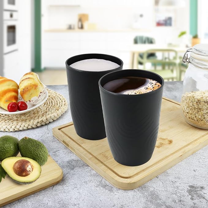 Wheat Straw Cups 6 Pcs, 16 OZ Plastic Drinking Cups, Unbreakable Plastic Drinking Glasses, Alternative to Plastic Cups Reusable, Dishwasher Safe Kitchen Cups for Party, Bathroom, RV (Black) - Image 8